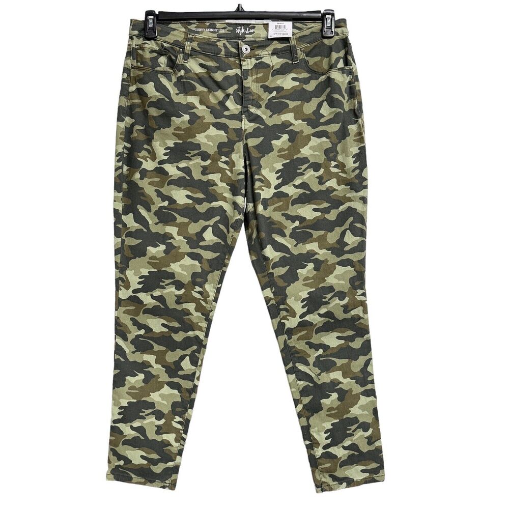 Style & Co SZ 24W Curvy Skinny Jeans Camo Mid-Rise Stretch Zip-Fly Pockets Green